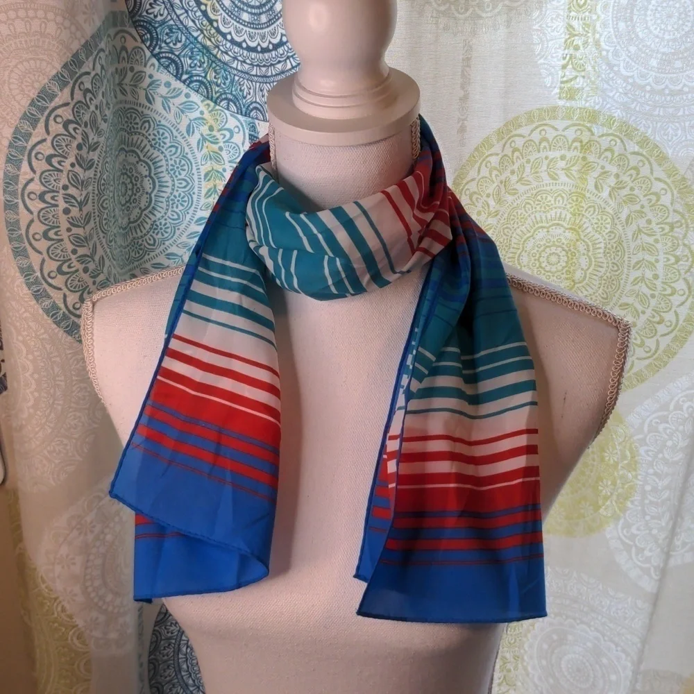 JONATHAN LOGAN Vintage Stripe SCARF Coastal Grandma Color Block Hair Tie